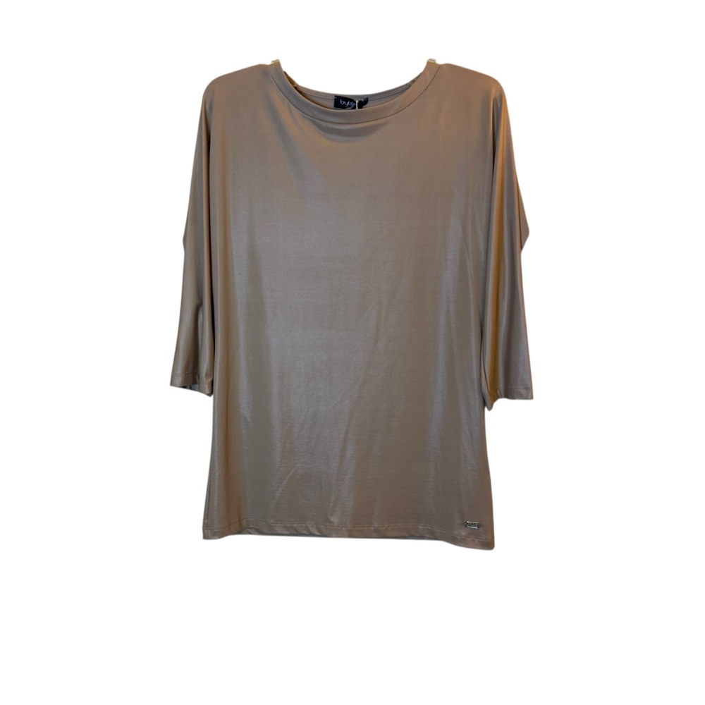 Byblos Women’s Jersey Lux 3/4 Sleeve Minimalist Tan Top sz L